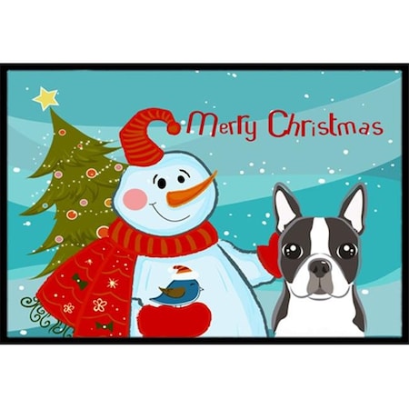 Carolines Treasures Carolines Treasures BB1823JMAT Snowman With Boston Terrier Indoor & Outdoor Mat; 24 x 36 in. BB1823JMAT